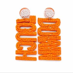 Orange Beaded Football Touchdown Earrings